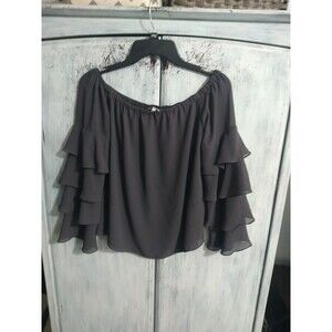 Naked Zebra Ruffled Off The Shoulder Top Small Gray Boho Y2K Feminine Cottage...